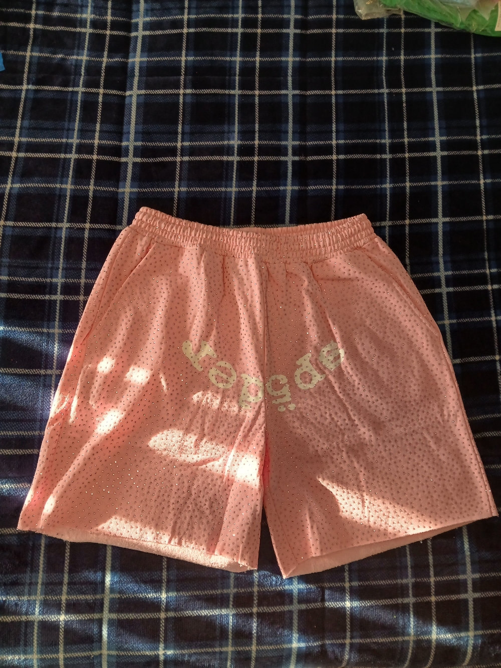 Sp5der Pink Rhinestone Shorts